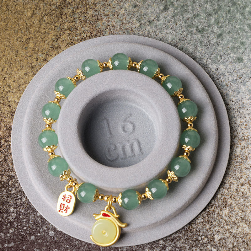 Bracelet porte-bonheur avec boucle de paix et personnage Fu en agate rouge et aventurine verte de l'année du Buddha Stones