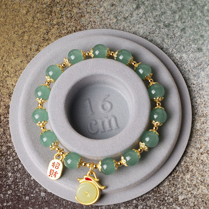 Bracelet porte-bonheur avec boucle de paix et personnage Fu en agate rouge et aventurine verte de l'année du Buddha Stones