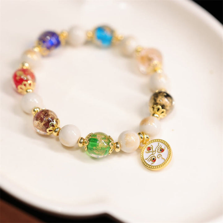 Buddha Stones Tibétain Cinq Dieux de la Richesse Fortune Liuli Perles de Verre Encens Cendres Perles de Porcelaine Bracelet à Breloques