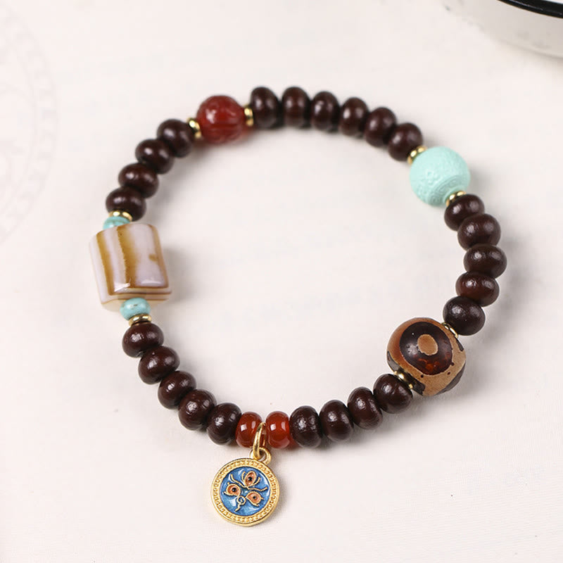 Bracelet en perles de Bodhi violettes naturelles du Tibet Buddha Stones et perles Dzi Dieu de la richesse et de la sagesse