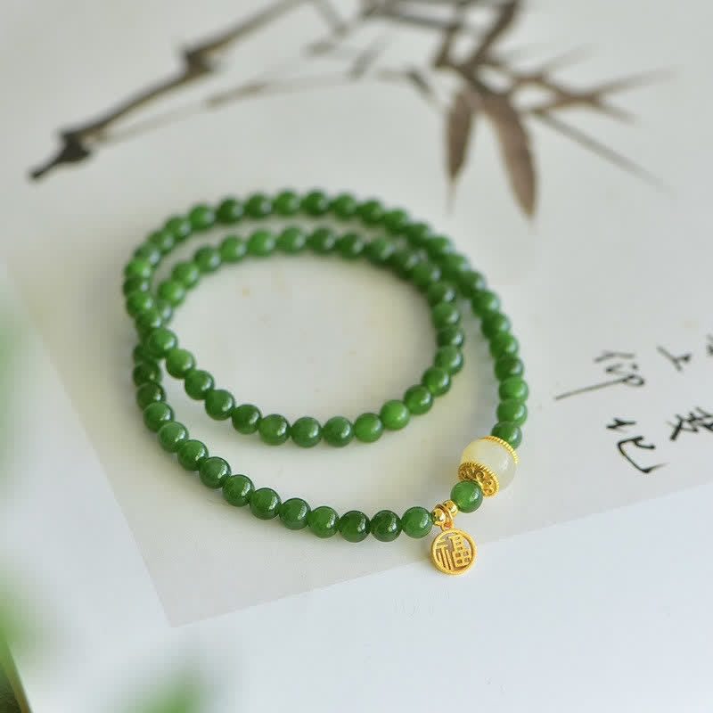 Bracelet de bénédiction du bonheur en jade cyan Hetian