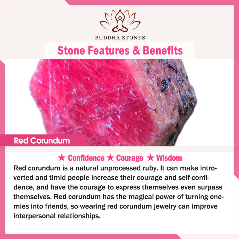 Buddha Stones Cristal d'émeraude Corindon rouge Confiance Courage Bague Boucles d'oreilles Collier Pendentif