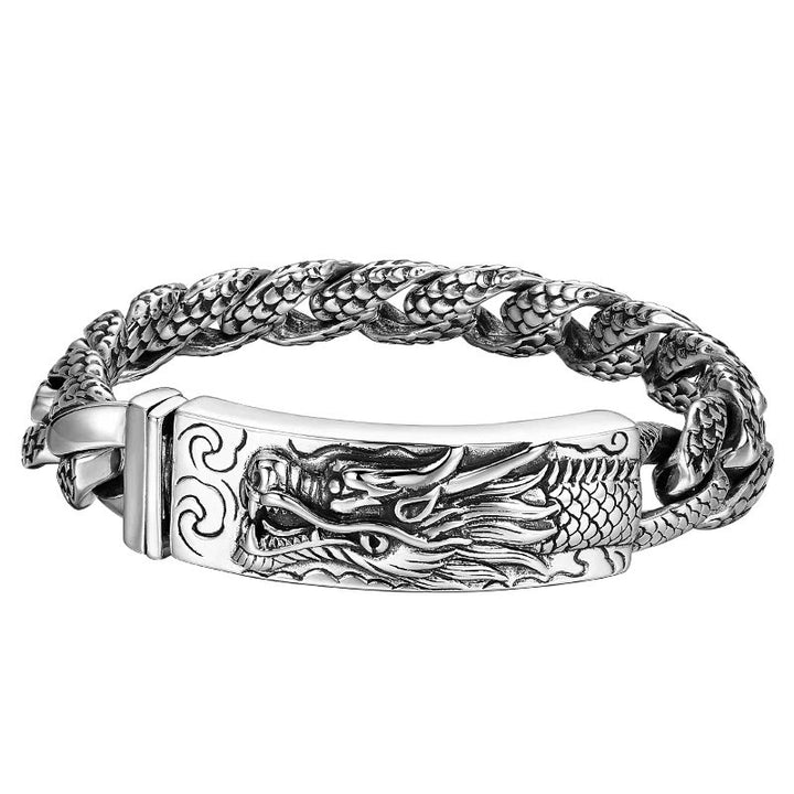 Bracelet de protection gravé à motif d'écailles de dragon rétro Buddha Stones