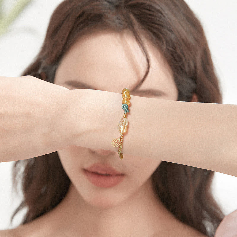 Bracelet tressé en fil de prospérité avec Buddha Stones et citrine PiXiu Fu