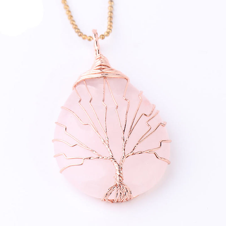 Collier pendentif en cristal de quartz naturel avec énergie de guérison de l'arbre de vie en Buddha Stones - Arbre en cristal rose et or rose - image 9