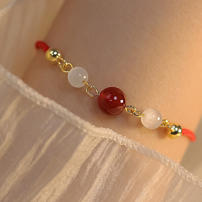 Bracelet de confiance tressé en agate rouge œil de chat avec Buddha Stones - image 5