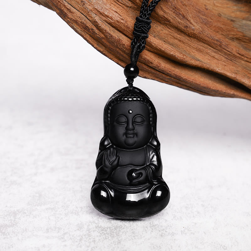 Collier pendentif porte-bonheur en Buddha Stones en cristal d'obsidienne noire naturelle, protection de la force du Bouddha, amulette - image 4