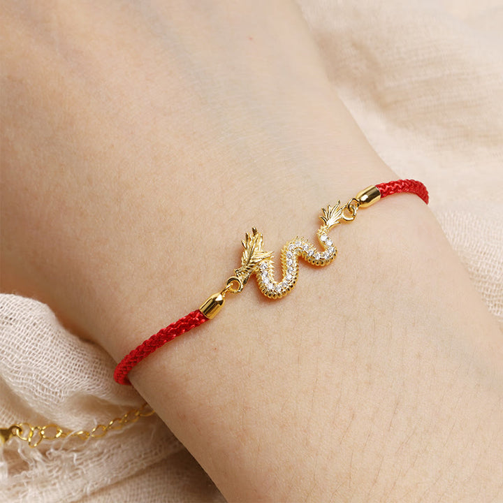 Bracelet en argent sterling 925 Buddha Stones Année du Dragon Bracelet porte-bonheur en corde rouge