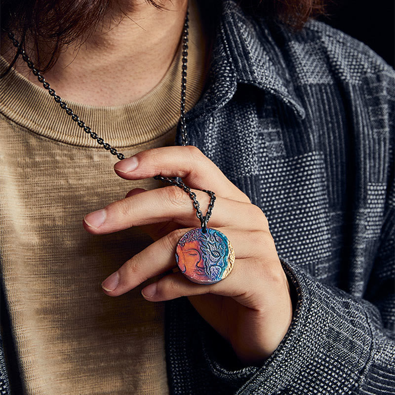 Collier pendentif de compassion moitié démon moitié bouddha en argent sterling 999 et or 24 carats avec Buddha Stones - image 6