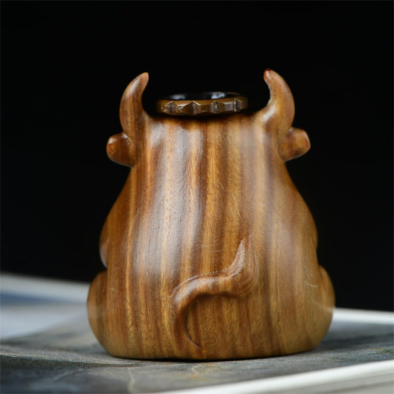 Brûleur d'encens à reflux en Buddha Stones en bois de santal vert et mignon motif de veau pour méditation
