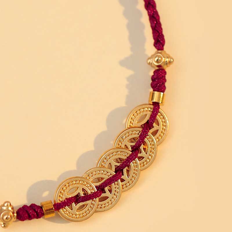 Bracelet tressé en cuivre avec Buddha Stones et pièce de monnaie, arbre de la fortune, chance et force