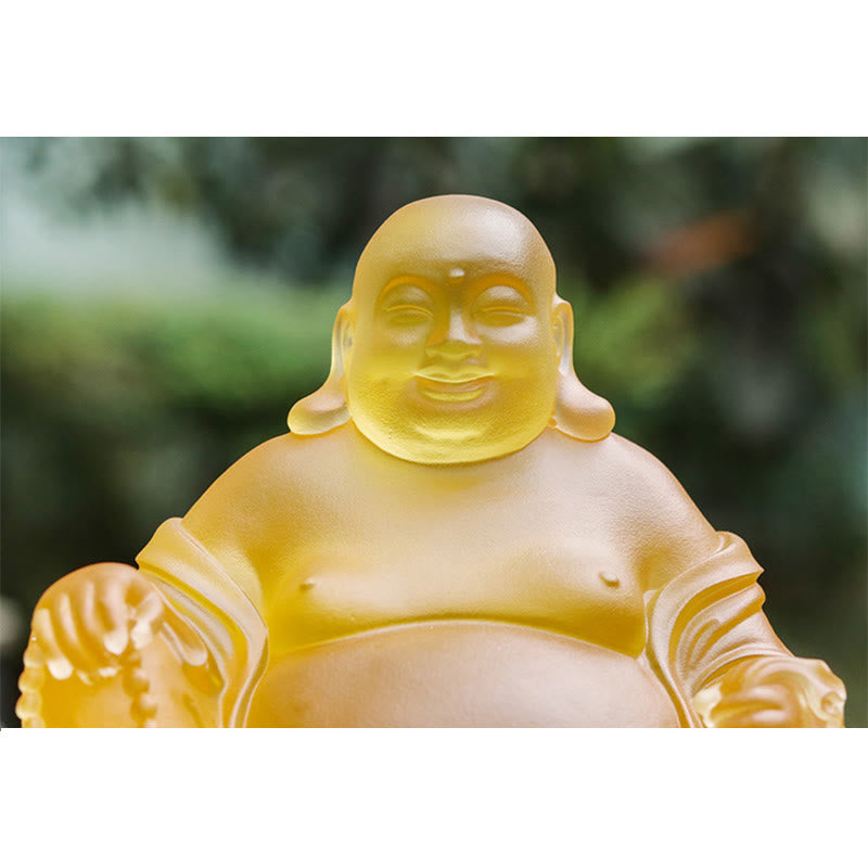 Buddha Stones Figurine de Bouddha rieur faite à la main Pièce d'art en cristal Liuli Statue de richesse Décoration de la maison - image 9