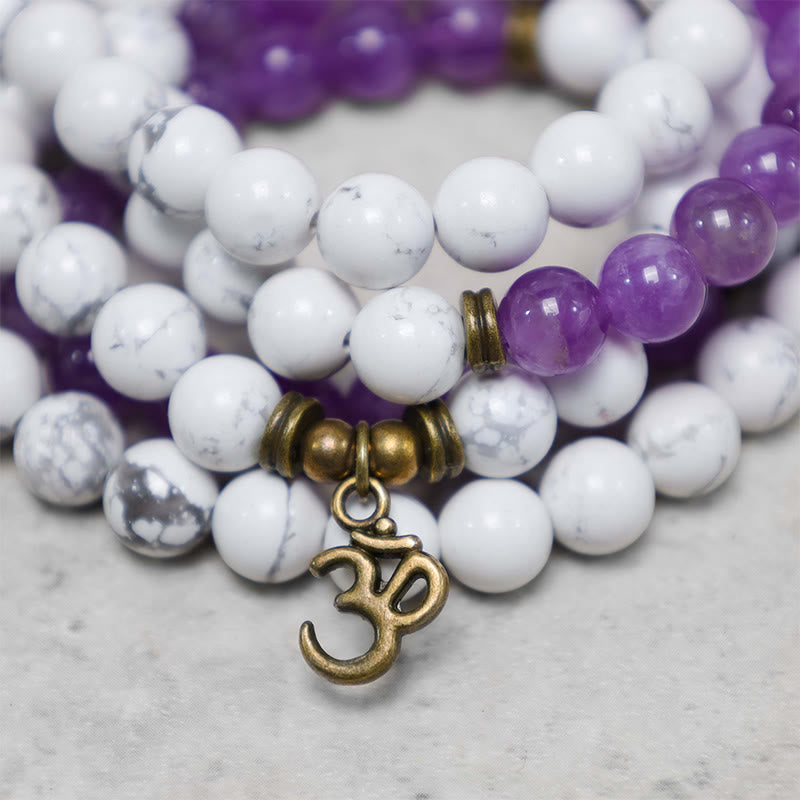 Bracelet Mala 108 Buddha Stones en améthyste blanche turquoise OM guérison énergie méditation - image 2