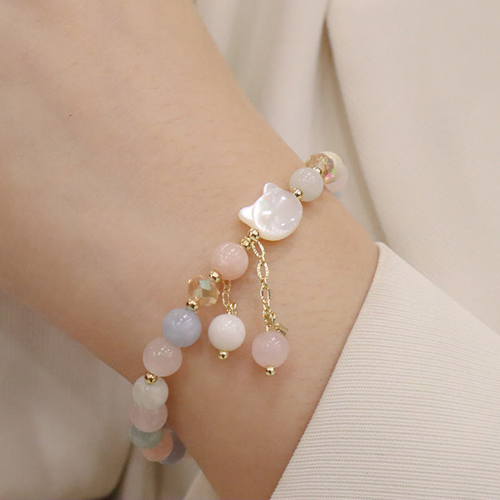 Bracelet d'amour de chat en pierre naturelle de quartz fraise et de morganite de Buddha Stones Tridacna - Pierre de Morganite Tridacna Chat (circonférence du poignet 12-14 cm) - image 4