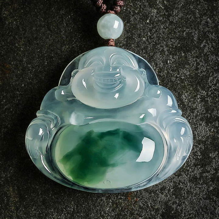 Collier pendentif porte-bonheur en jade cyan avec Buddha Stones