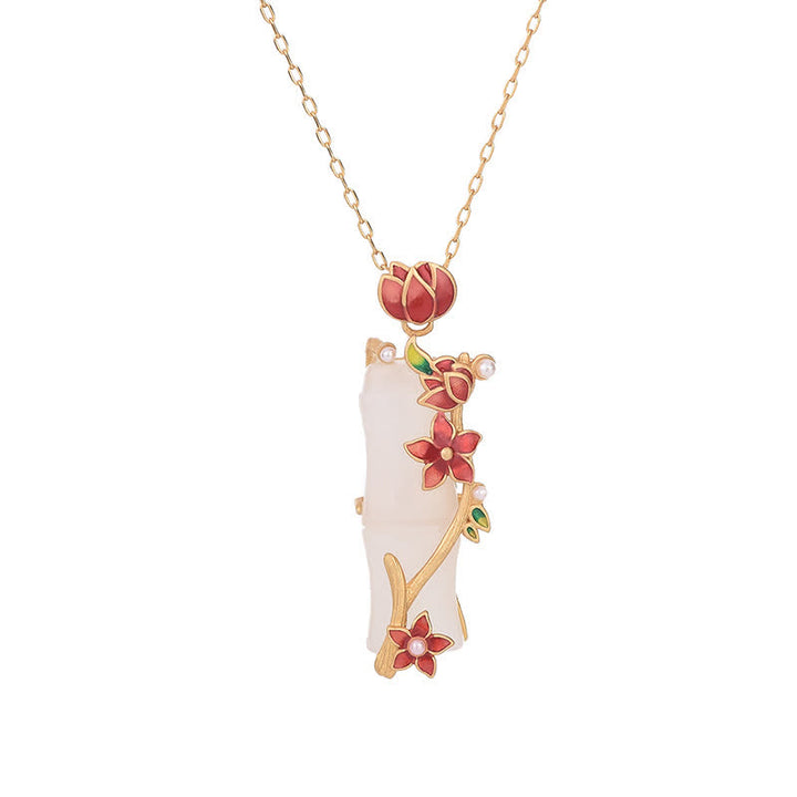 Collier pendentif en jade blanc et bambou avec Buddha Stones et fleurs de lotus pour la protection de la chance - image 5
