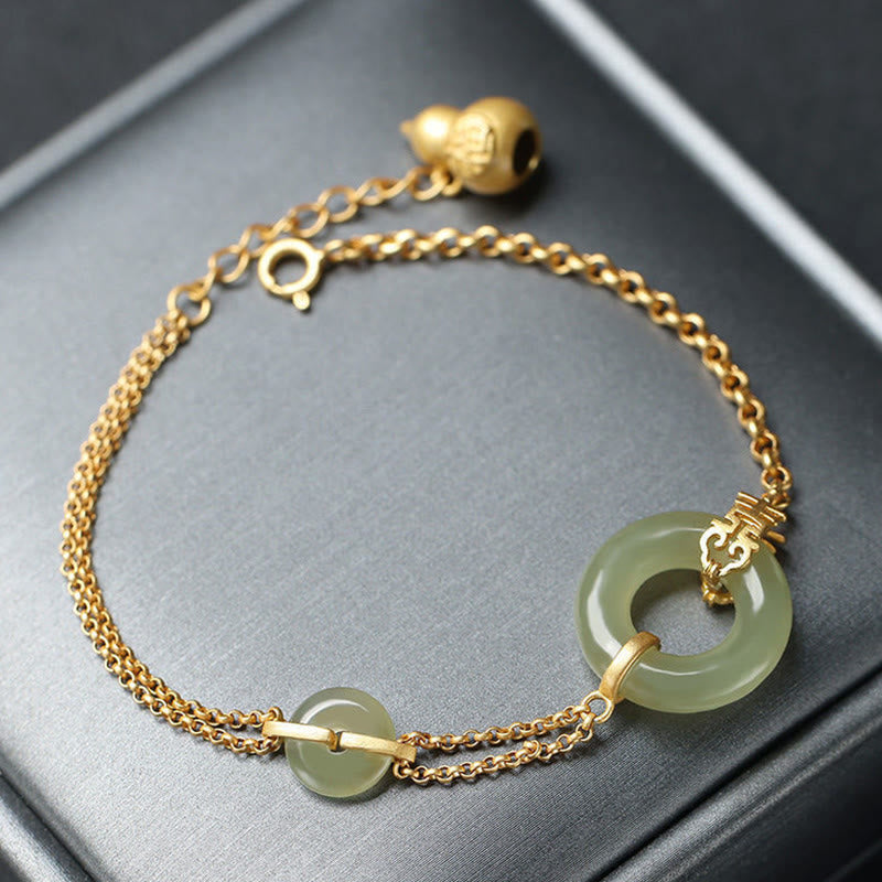 Bracelet en chaîne de prospérité propice avec boucle de paix en jade ronde et Buddha Stones