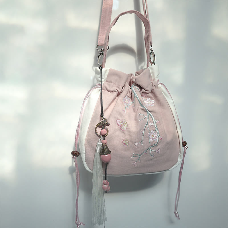 Sac à main en toile brodé à la main avec Buddha Stones et fleurs