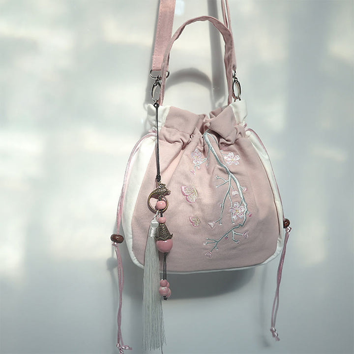 Sac à main en toile brodé à la main avec Buddha Stones et fleurs