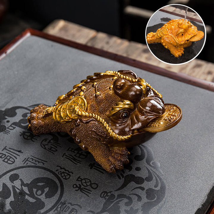 Buddha Stones changeantes de couleur FengShui richesse grenouille porte-bonheur pièce de cuivre thé animal de compagnie figurine en résine décoration