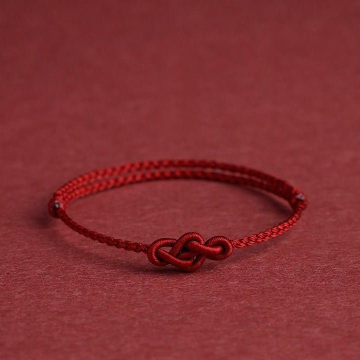 Buddha Stones Bracelet de cheville minimaliste rouge à nœuds chinois, symbole de prospérité - Bracelet rouge foncé (Tour de poignet : 14 à 18 cm) - image 0