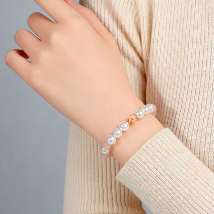 Buddha Stones Bracelet Harmonie Fleur Douce en Quartz Rose et Quartz Clair - image 5