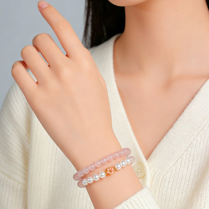 Buddha Stones Bracelet Harmonie Fleur Douce en Quartz Rose et Quartz Clair - image 16