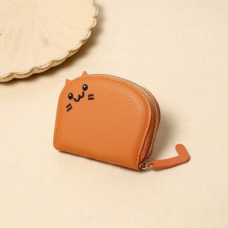 Buddha Stones sac à main compact en cuir PU avec broderie oreilles de chat - Orange foncé - Environ 10 cm × 2,5 cm × 9 cm / 3,94 po × 0,98 po × 3,54 po - image 1