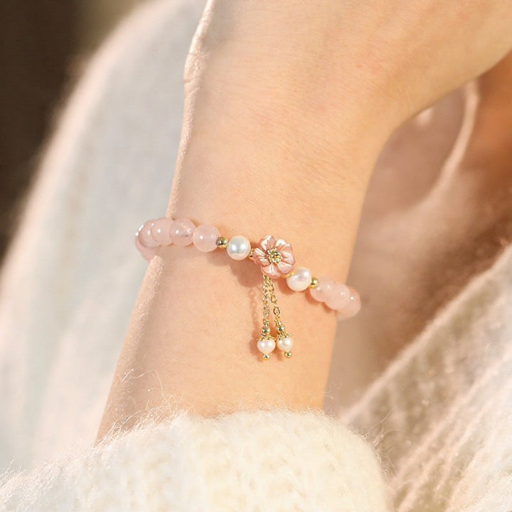 Buddha Stones Bracelet d'amour avec breloque fleur et perle de quartz rose - image 10