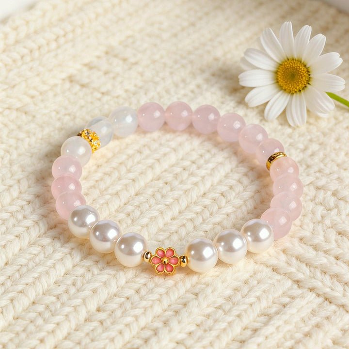 Buddha Stones Bracelet Harmonie Fleur Douce en Quartz Rose et Quartz Clair - Quartz rose (Tour de poignet : 14–15 cm) - image 0