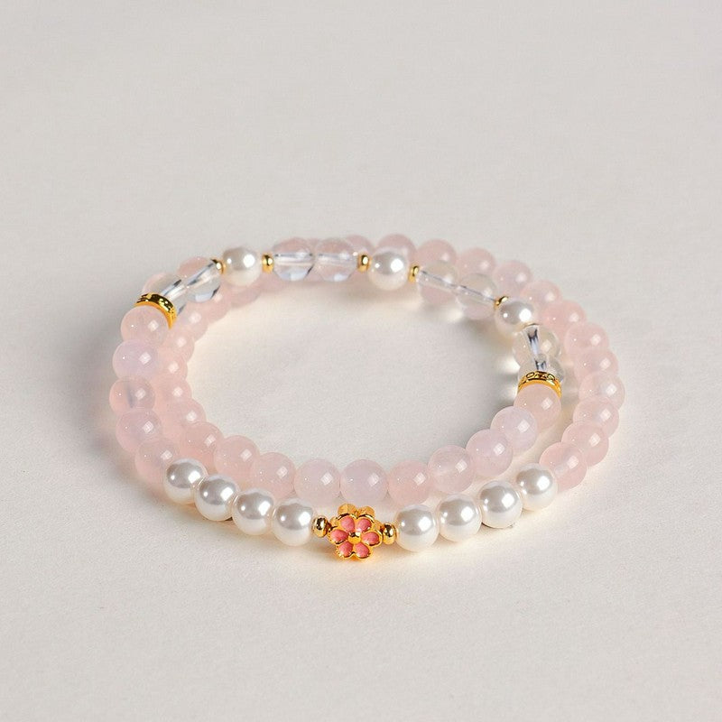 Buddha Stones Bracelet Harmonie Fleur Douce en Quartz Rose et Quartz Clair - image 13