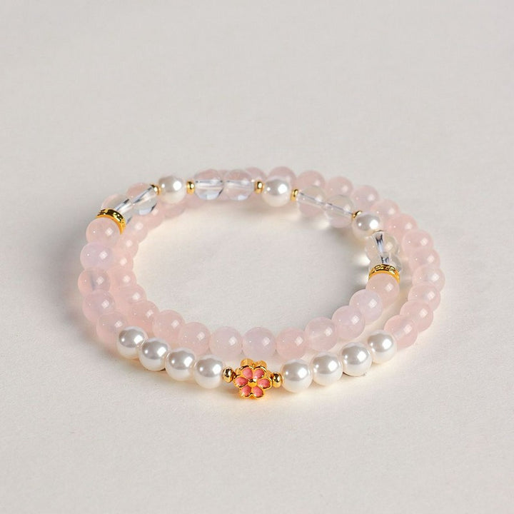 Buddha Stones Bracelet Harmonie Fleur Douce en Quartz Rose et Quartz Clair - image 13