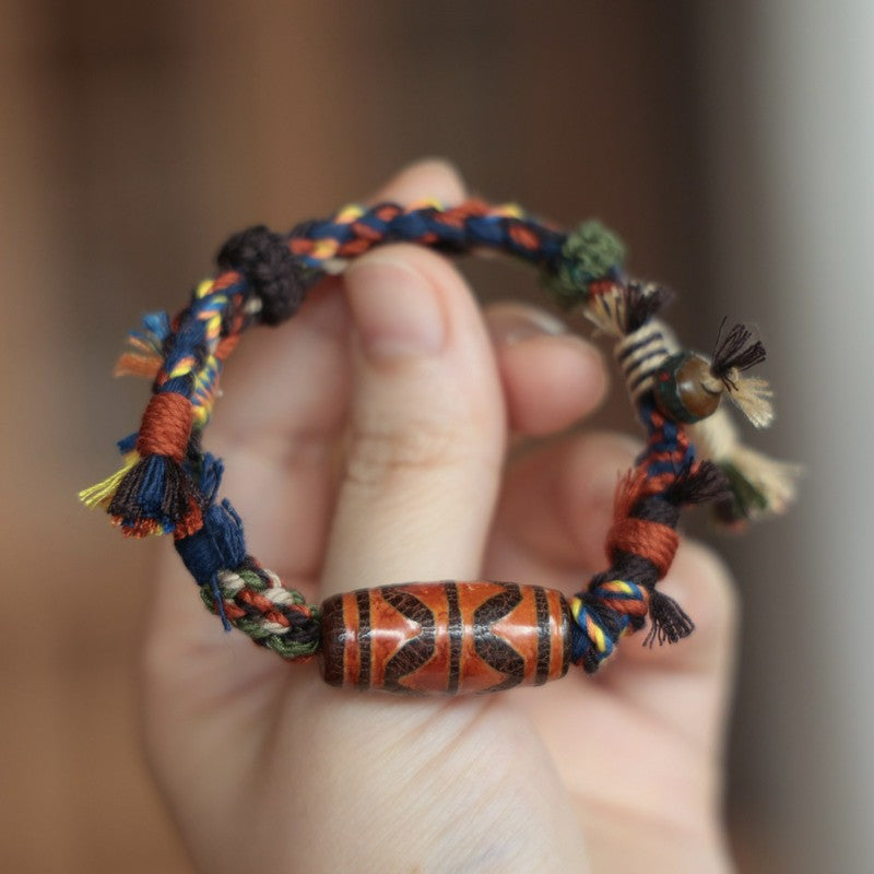 Buddha Stones Bracelet porte-bonheur vintage tibétain en perles Dzi et corde - image 1