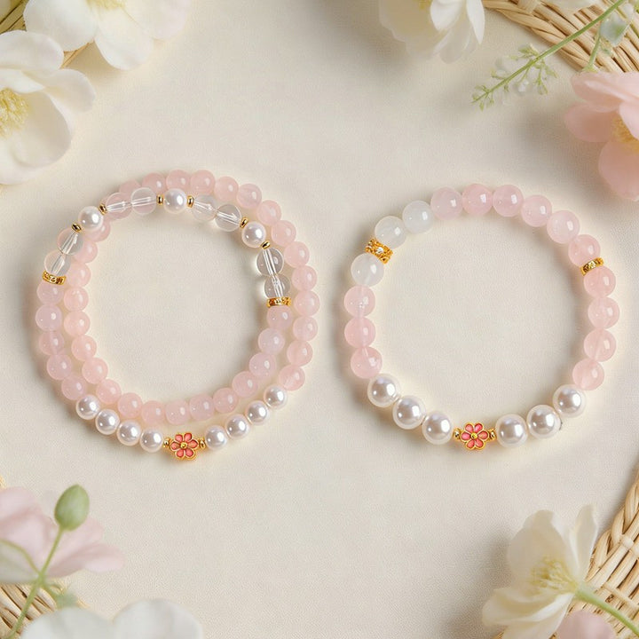 Buddha Stones Bracelet Harmonie Fleur Douce en Quartz Rose et Quartz Clair - image 18