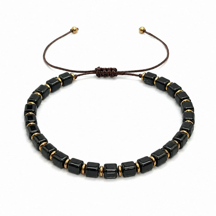 Buddha Stones Bracelet ajustable tressé à perles carrées de protection en obsidienne noire - image 4