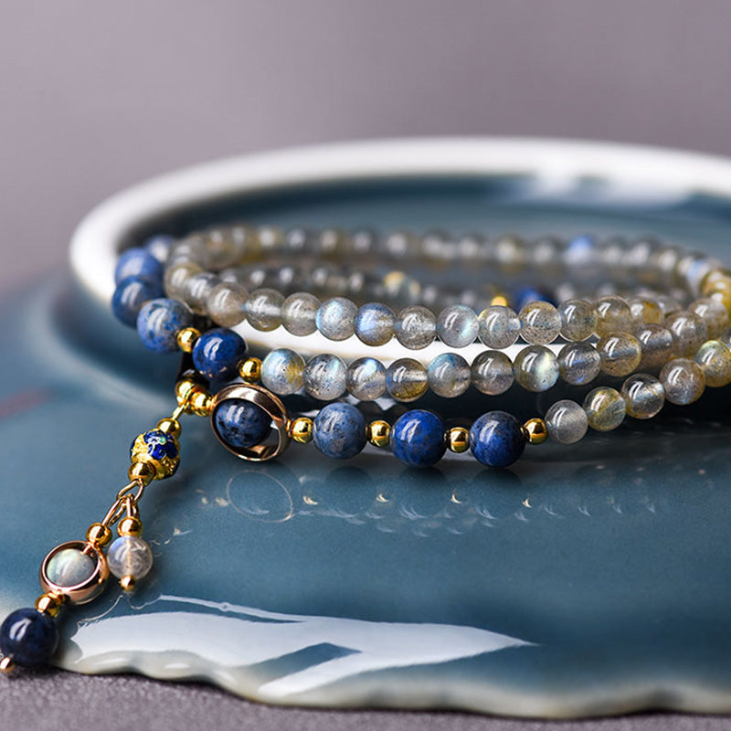 Bracelet apaisant et positif en Buddha Stones, pierre de lune, lazurite et lapis-lazuli - image 11