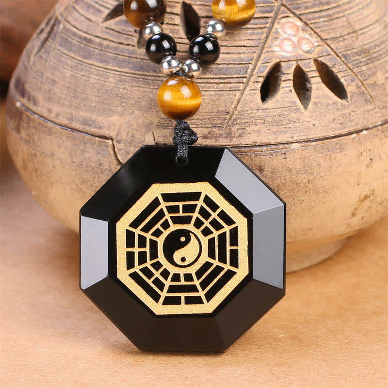 Collier avec pendentif en perles de purification en obsidienne noire Bagua Yin Yang - Obsidienne noire (Purification ♥ Transformation) - image 1