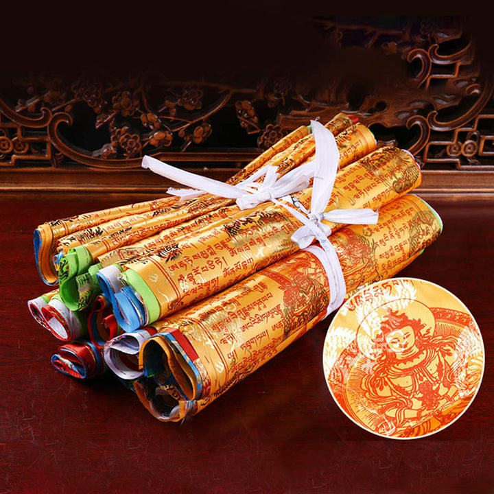 Buddha Stones Décoration extérieure de 20 drapeaux de prière représentant le cheval du vent tibétain aux 5 couleurs et le Sutra de la longévité - image 13