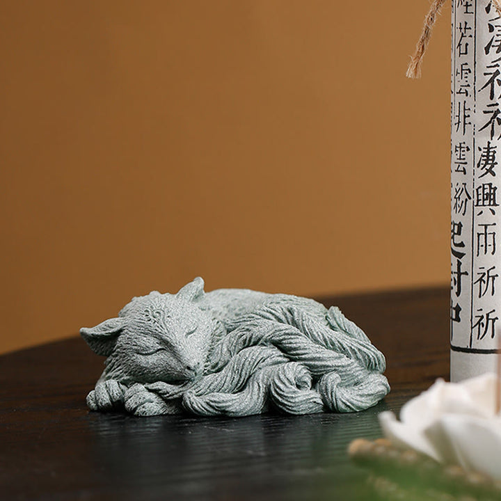 Buddha Stones Petit Renard à Neuf Queues Protection Maison Thé Animal Figurine Décoration