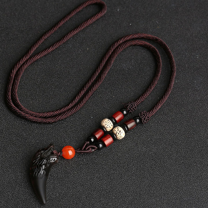 Buddha Stones courageux en obsidienne de glace naturelle avec motif de dent de loup - Obsidienne glacée 41*14 mm, graine de Bodhi et ficelle marron - image 8
