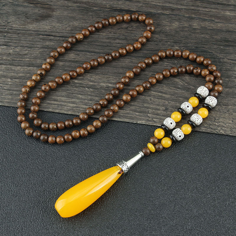 Collier pendentif en Buddha Stones tibétain en bois de wengé Bodhi Seed Agate Balance Peace