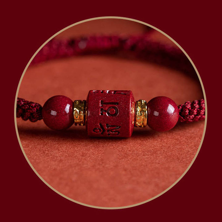 Bracelet tressé avec Buddha Stones tibétaines en cinabre Om Mani Padme Hum gravé et bénédiction