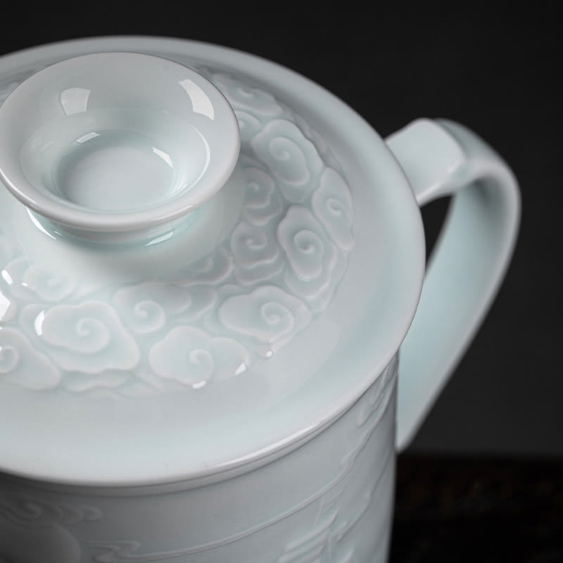 Buddha Stones Jingdezhen Linglong Porcelaine Auspicieux Dragon Phoenix Bateau Voile Douce Tasse à Thé en Céramique Tasses à Thé de Bureau 420 ml