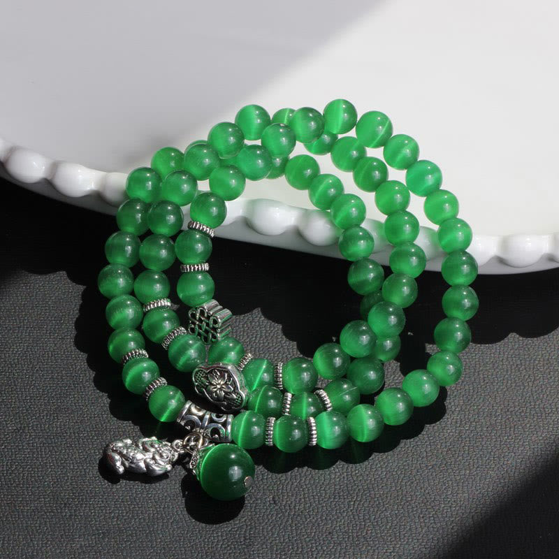 Bracelet triple tour de soutien PiXiu œil de chat en Buddha Stones