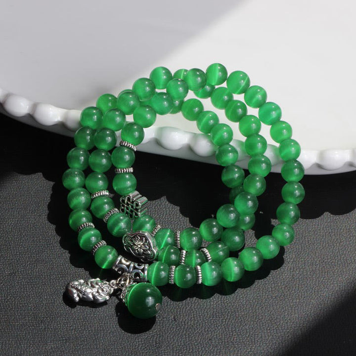 Bracelet triple tour de soutien PiXiu œil de chat en Buddha Stones
