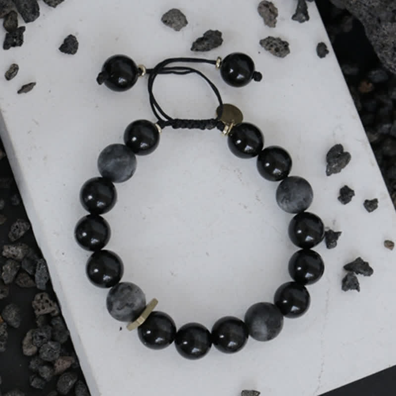Bracelet de purification en pierre noire pailletée en obsidienne noire