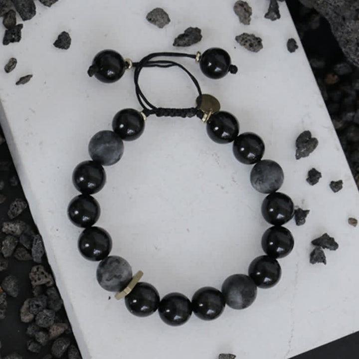 Bracelet de purification en pierre noire pailletée en obsidienne noire