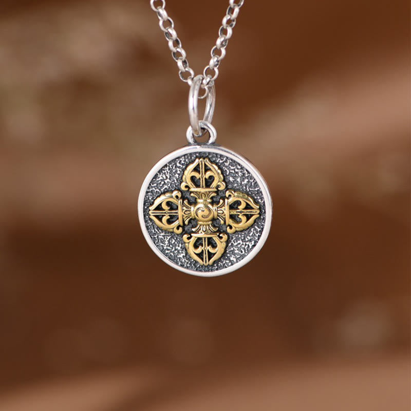 Collier de bénédiction Buddha Stones en argent Sterling 925 Pendentif double Dorje Vajra