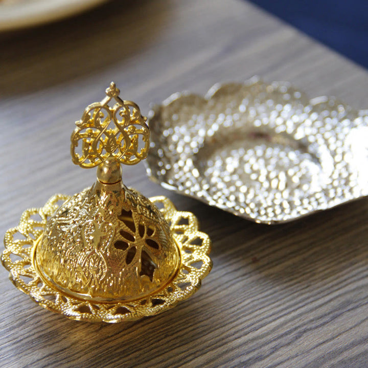 Brûleur d'encens spirituel en alliage de métal mini sous-verre en feuille d'or