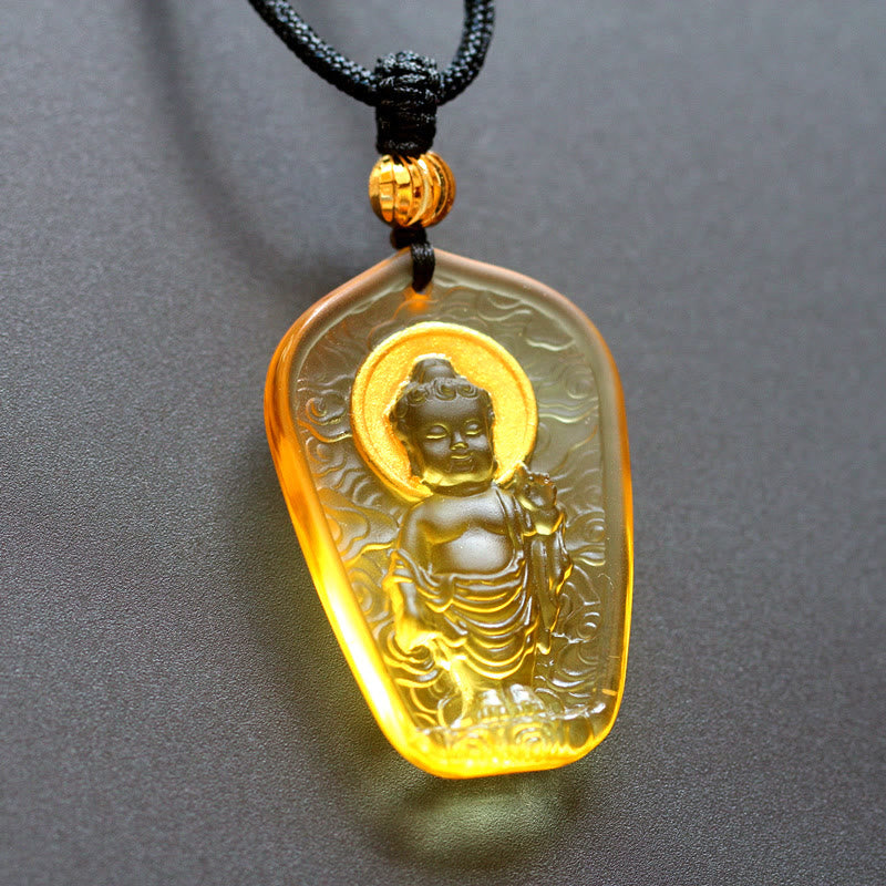 Collier avec pendentif en cristal de sérénité Bouddha Buddha Stones Liuli - Lumière jaune de Bouddha - image 6